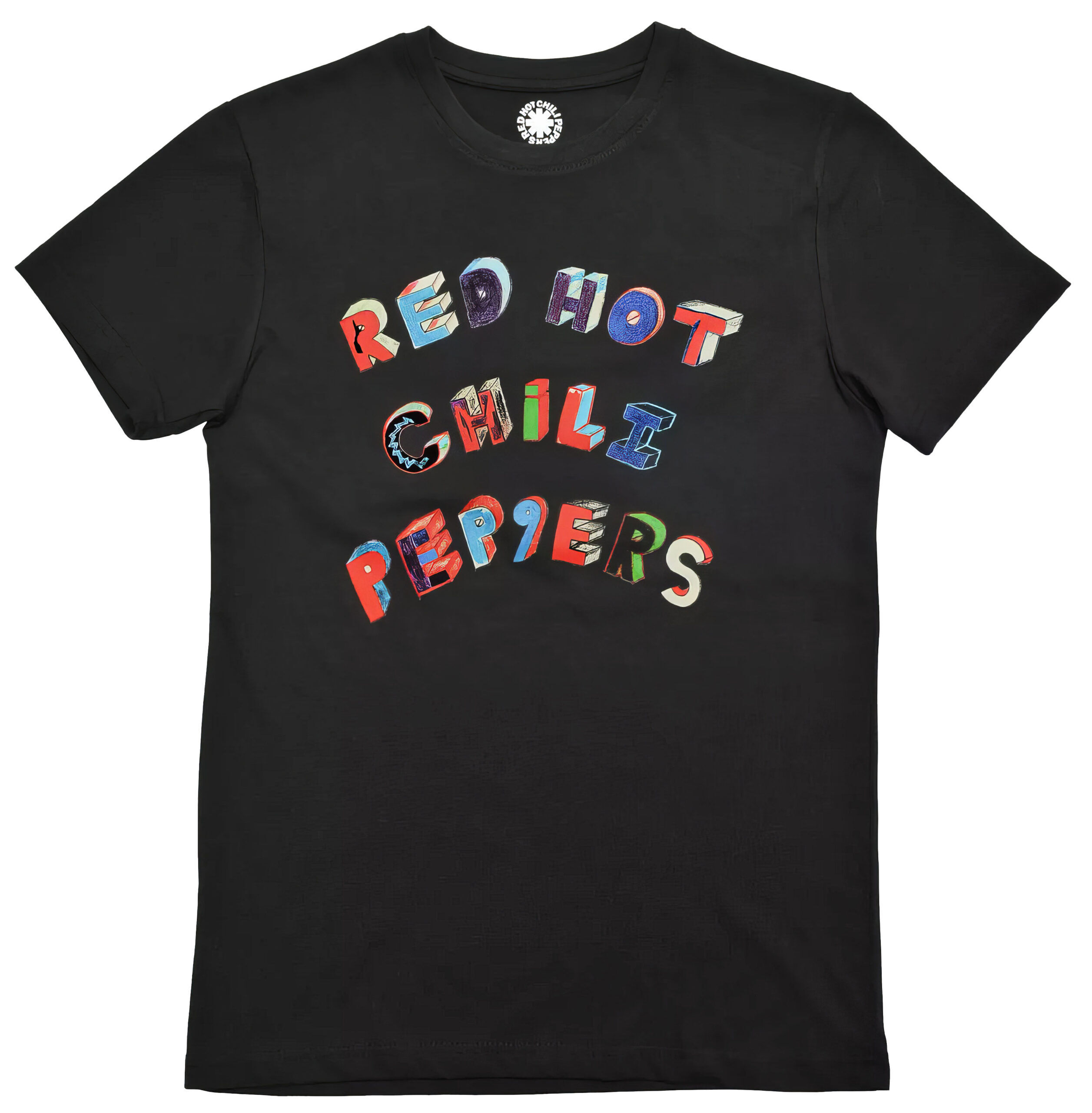 RED HOT CHILI PEPPERS Colorful Letters Black Tshirt