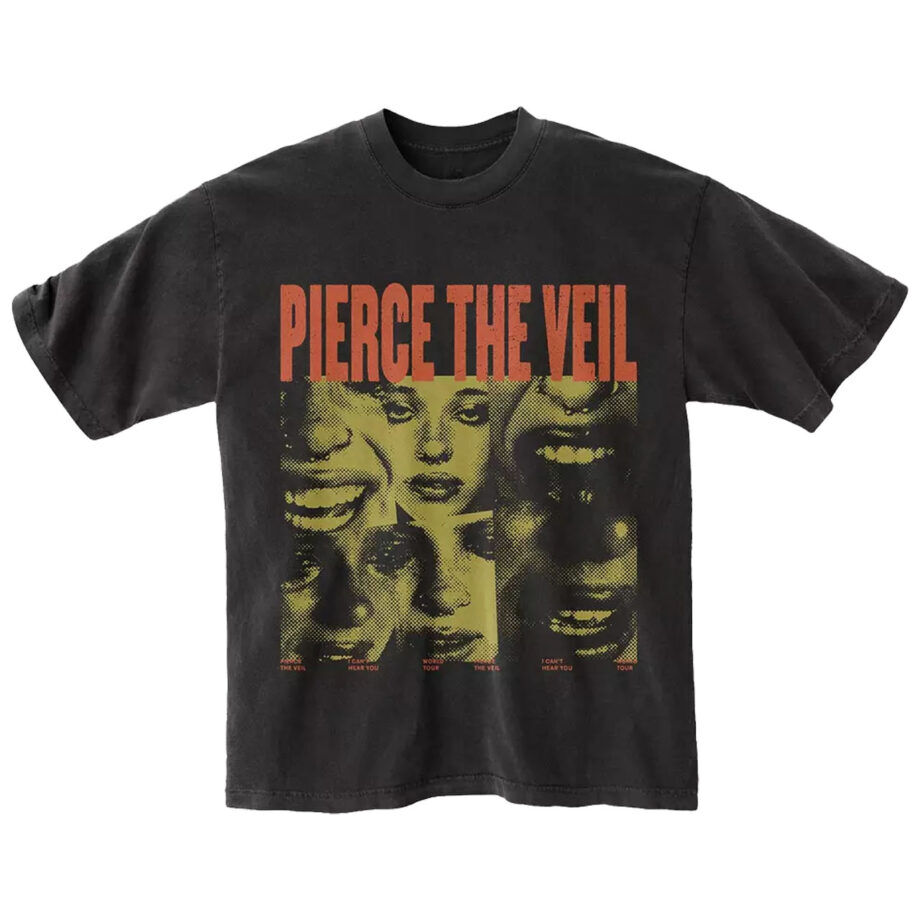Pierce the veil faces collage girls tshirt (black)