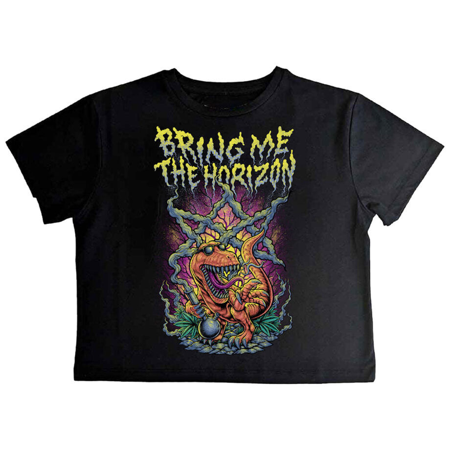 Bring me the horizon smoking dinosaur crop top tshirt (ro, black)